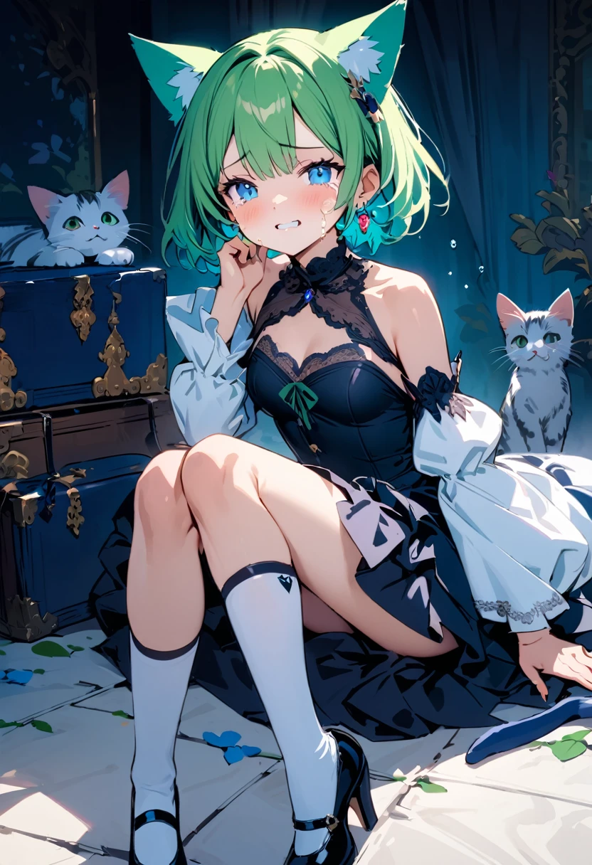masterpiece, Highest quality, Illustrations for novels, High resolution, 18+ Adult content, Sensual, Intimate, Emotional, Passionate, romantic, sweet, Adorable, Innocent, Pure, Enchanting, Enchantingな, attractive, mysterious, Enchantingな, Enchanting, Immersive, Enchantingな, dream-like, Surreal, Imaginative, Whimsical, Artistic, Avant-garde, timeless, elegant, Sophisticated, chic, Sophisticated, Individuality, original, Enchantingな,One girl,Deltamon_beta, alone, blue eyes, Knee socks, Animal ears, Bare shoulders, Blue Tail, Earrings,Removable sleeves, Green Hair, No sleeve, Cat ear, bag, white Knee socks, Cat's Tail,pink backpack,Pink school bag,(Cheetah Dress:1.3), Paired with ivory tights and Mary Jane shoes.
rest ((Avoidance method ((kitten)), Crying face))