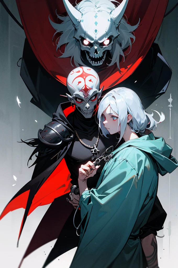 light blue for good, gray for manipulative, and red for psychopathic. He has a notable scar across his right cheek and smaller ones on his arms and torso, with tattoos of shadows and mystical symbols on his forearms and back. He wears personality-matching outfits: light battle clothes in blue and silver with a bird-like cape for good; fitted black leather robes with silver details and a hooded cloak for manipulative; and dark red leather armor with shoulder spikes and a tattered cape for psychopathic. His accessory is a necklace that changes symbols (flower, snake, skull) with his personality. Unique physical changes occur with each personality, such as posture, facial expression, and movement. The setting is a medieval urban environment with wooden architecture, stone streets, paper lanterns, and bustling markets.