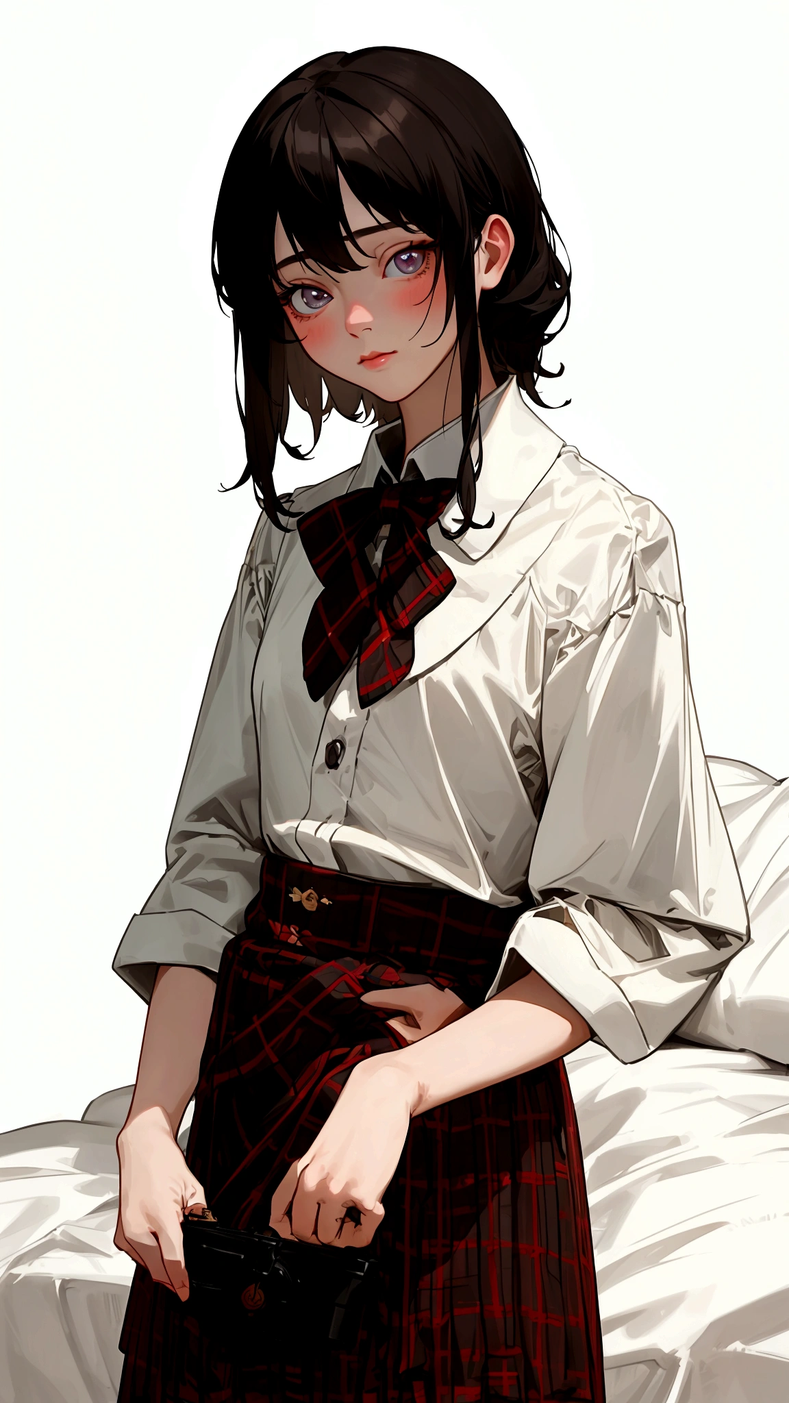 Ekaville, masterpiece, best quality, Small男孩, love, Thin, Weak, Cowboy shooting, Looking at the audience, Glowing skin, Delicate eyes, Delicate face, Realistic eyes, Realistic face, bedroom, Small, , Style - Kilt