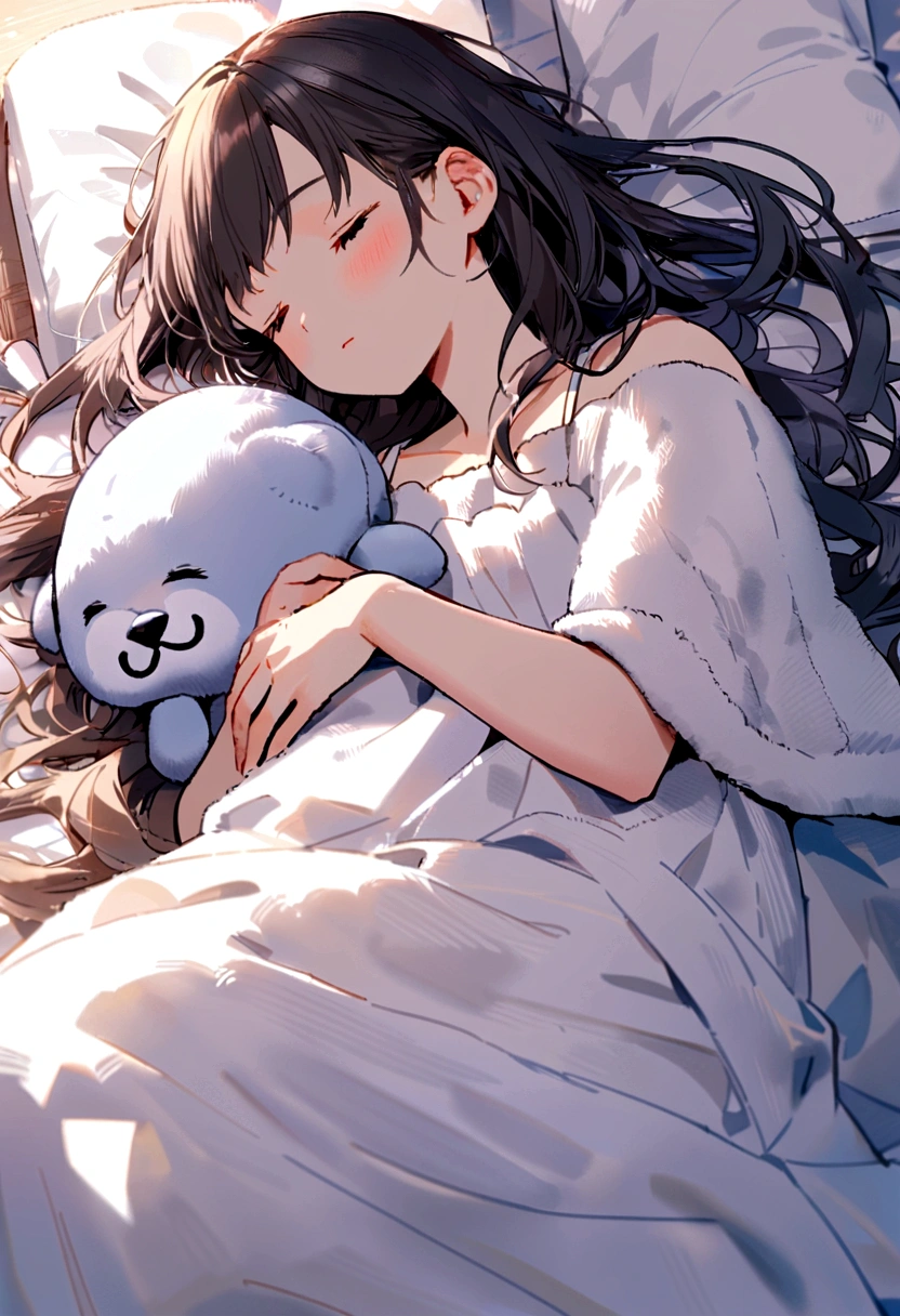 seal baby stuffed toy fluffy Towel raw Sleeping with a girl with long permed hair