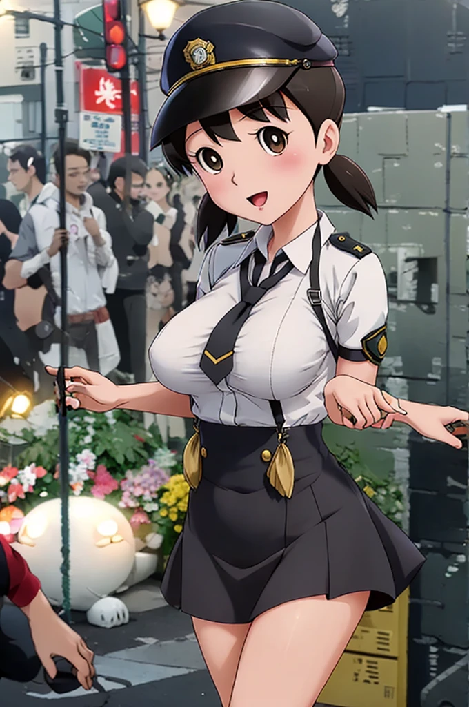 Koneko Toujou (DXD), 1girl, police uniform, police hat, policewoman, big breasts,
