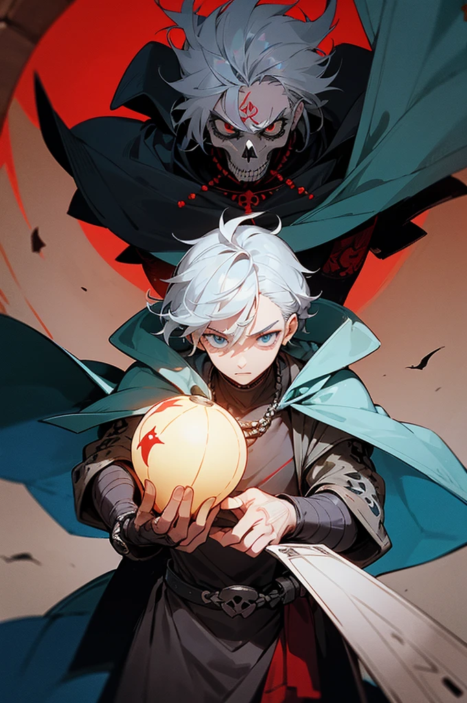 light blue for good, gray for manipulative, and red for psychopathic. He has a notable scar across his right cheek and smaller ones on his arms and torso, with tattoos of shadows and mystical symbols on his forearms and back. He wears personality-matching outfits: light battle clothes in blue and silver with a bird-like cape for good; fitted black leather robes with silver details and a hooded cloak for manipulative; and dark red leather armor with shoulder spikes and a tattered cape for psychopathic. His accessory is a necklace that changes symbols (flower, snake, skull) with his personality. Unique physical changes occur with each personality, such as posture, facial expression, and movement. The setting is a medieval urban environment with wooden architecture, stone streets, paper lanterns, and bustling markets.
