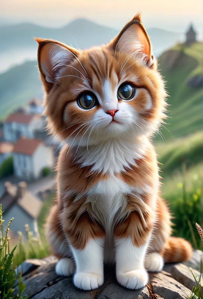 (((award winning photo))) of a baby cat sits on a hill,(sharp focus:1.2),DOF,zhibi, (masterpiece, best quality),(sharp focus:1.2),(photorealistic),(intricate details),unity 8k wallpaper,ultra detailed,