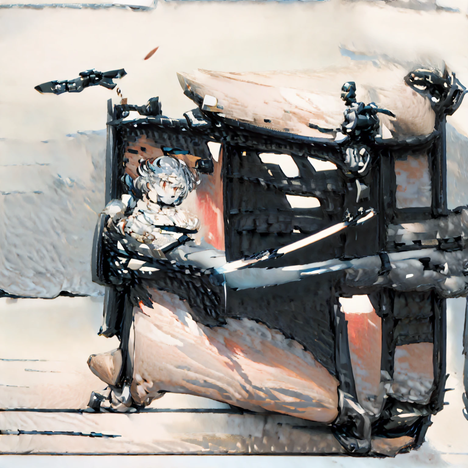 Wearing a red and white dress、anime girl holding sword, Highly detailed official artwork, Epic Light Novel Cover Art, epic Light novel cover art, Silver and red armor, guweiz on pixiv artstation, Anime style 4K, Detailed key animation art, Light novel cover art, Anime Fantasy Artwork,White hair and red eyes,Side Ponytail,Waist-length hair,1 Girl,Portraiture,Reading