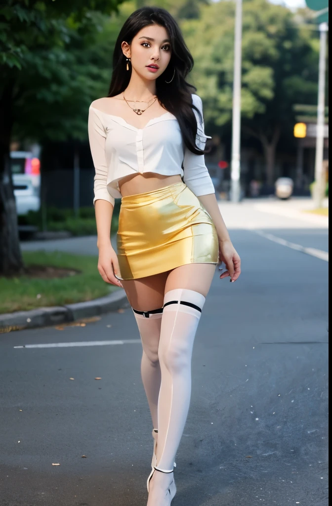(masterpiece:1.3), (8 thousand, realistic, RAW photos, best quality: 1.4), (1 woman),(short skirt), (shirt), (suit), (양쪽 다리에 짙은색 realistic 팬티 스타킹), ( wearing Very sexy transparent Ultra-realistic thighhighs), (Wearing high heels on both feet), (full body shot), (outdoors in sunny weather), (walking like a model), (Beautiful makeover), (very beautiful body) , (Realistic and very beautiful face), (long eyelashes), (double eyelid), (Very beautiful eyes, realistic and delicate), (big bust) , (Strong body through exercise), (beautiful abs), (Beautiful heaps), (tall), (black hair. parted, long hair:1.3), (아름다운 parted스타일), (realistic and beautiful skin), (absurd), (attractive), (ultra high resolution), (extremely realistic), (very detailed), (golden ratio), (Two long, realistic and beautiful legs), (realistic 팔), (necklace), (earring),(beautiful nails manicure), (So beautiful and sexy), (perfect secretary look)