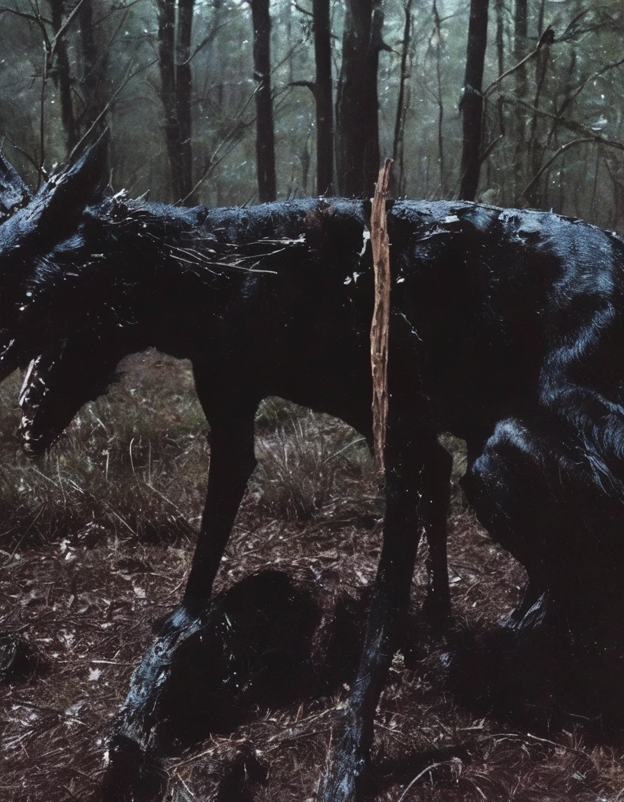 film photography, vintage, arthouse shoot of horror dark night forest