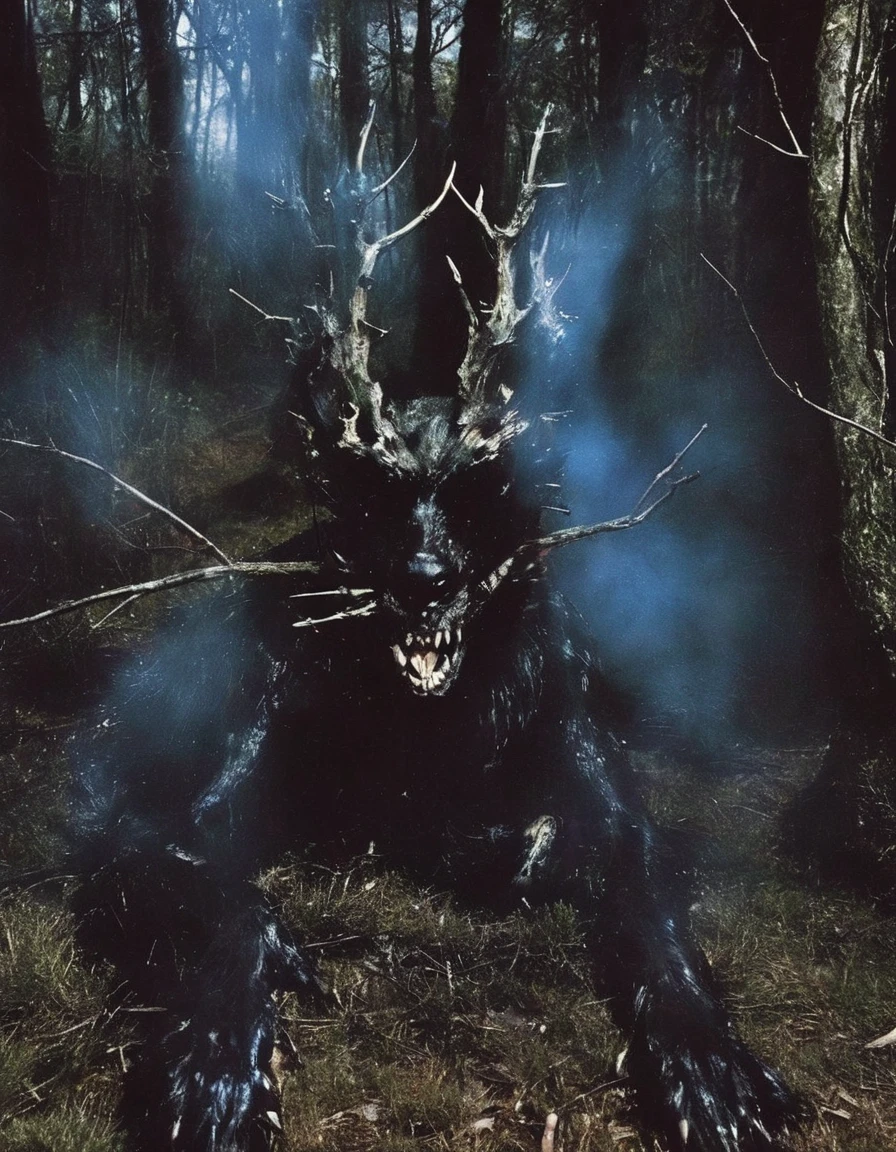 film photography, vintage, arthouse shoot of horror dark night forest