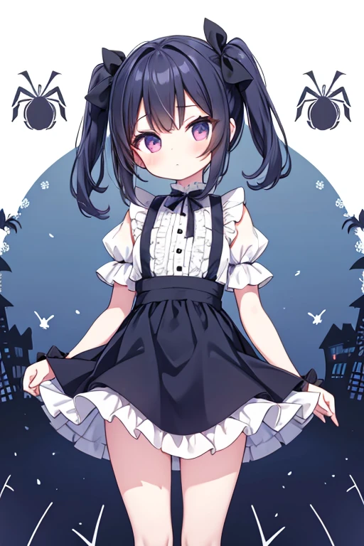 Girl, {}, frilly dress, spider legs sticking out from her back