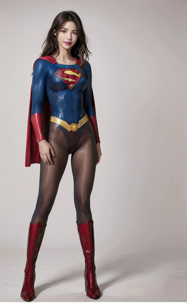 No background、(((Beautiful legs in black tights.)))、(((Legally express the beauty of your smile)))、((((Make the most of your original images)))、(((Body-hugging Supergirl costume)))、(((Supergirl Costume)))、(((Beautiful Hair)))、(((suffering)))、(((Please wear black tights....、Wear red boots)))、((Best image quality、8K))、((Highest quality、8K、masterpiece:1.3))、(((Preserve background )))、Sharp focus:1.2、Beautiful woman with perfect figure:1.4、Slim Abs:1.2、Wet body:1.5、Highly detailed face and skin texture、8K