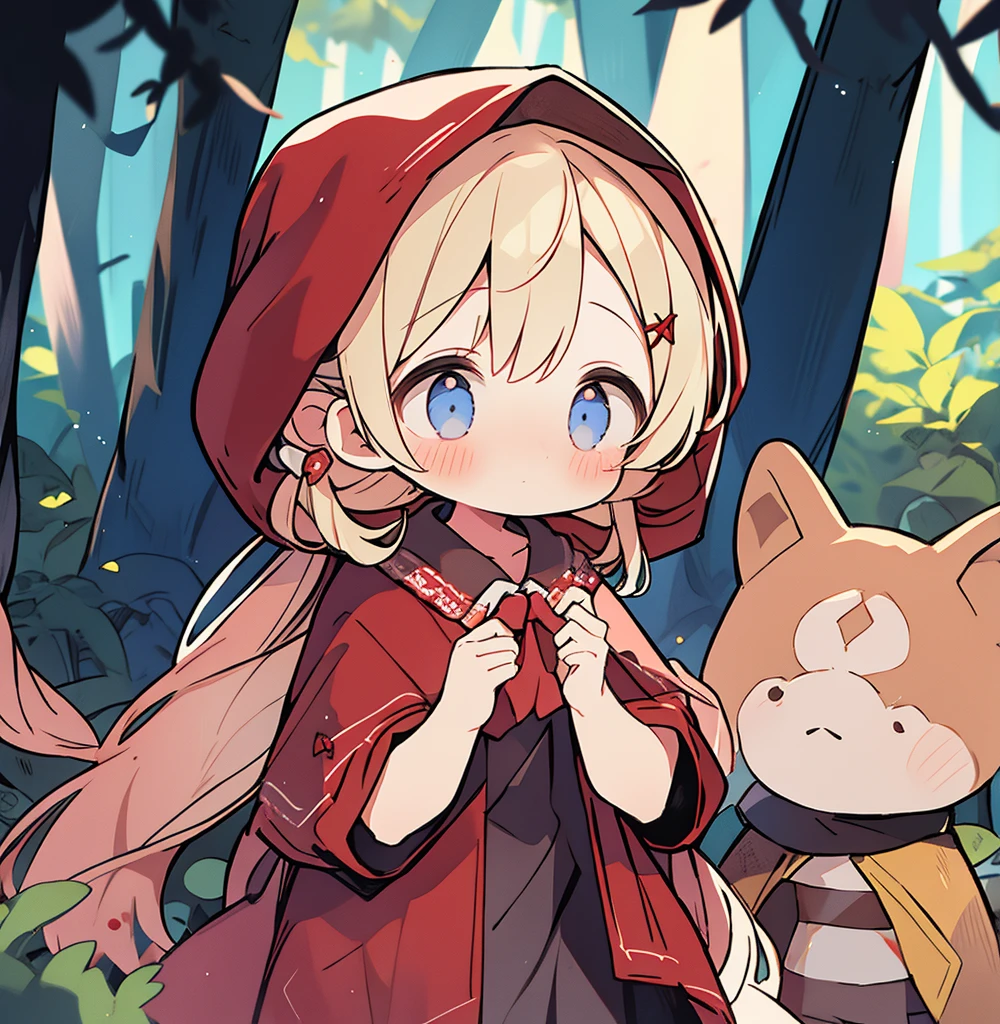 1girl 1boy Little Red Riding Hood Wolf-eared boy In the forest