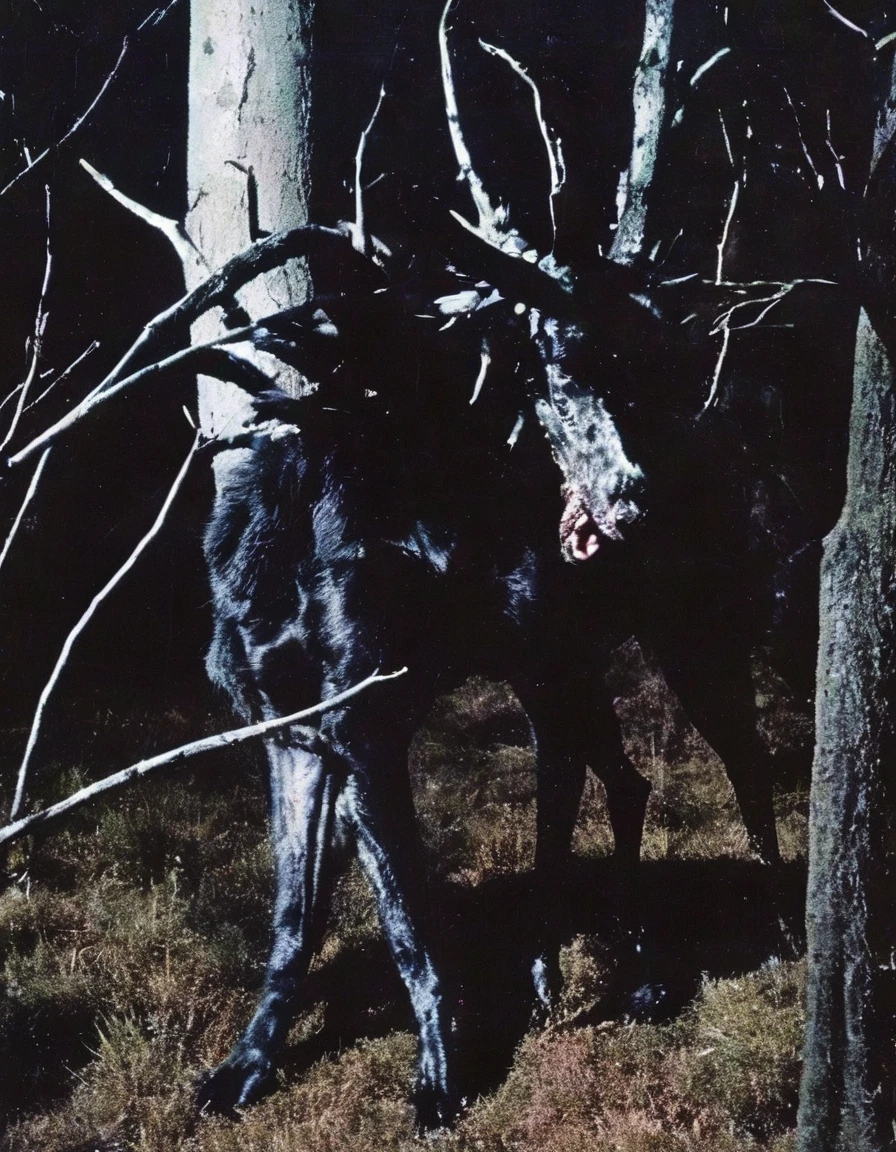 film photography, vintage, arthouse shoot of horror dark night forest
