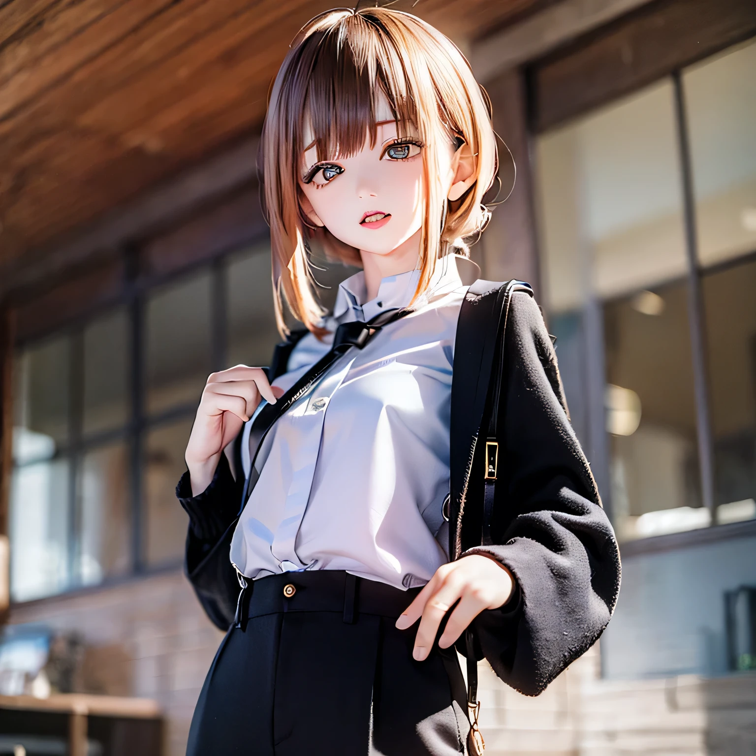 Makina the Chainsaw Man white blouse (((black slacks)))