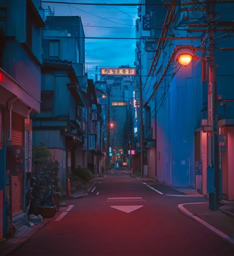 a street in the middle of a city with a red light, cyberpunk streets in japan, japanese street, quiet tokyo alley at night, tokyo street, tokyo alleyway, japanese neighborhood, tokyo street background, japanese city, japanese city at night, japanese downtown, tokyo - esque town, tokyo anime scene, neon tokyo, tokyo street cityscape, in the streets of tokyo