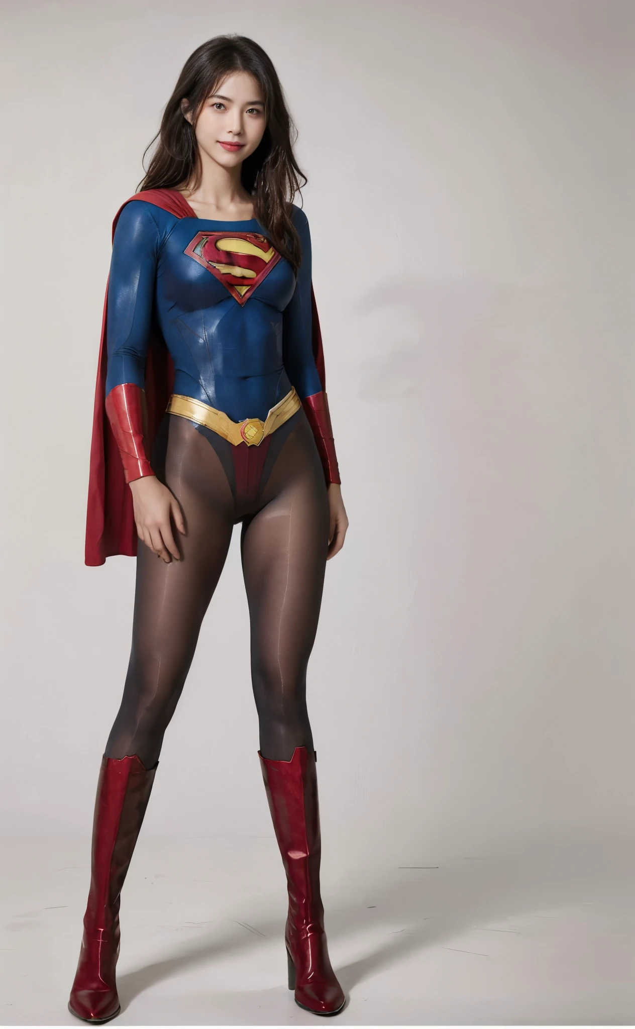 No background、(((Beautiful legs in black tights.)))、(((Legally express the beauty of your smile)))、((((Make the most of your original images)))、(((Body-hugging Supergirl costume)))、(((Supergirl Costume)))、(((Beautiful Hair)))、(((suffering)))、(((Please wear black tights....、Wear red boots)))、((Best image quality、8K))、((Highest quality、8K、masterpiece:1.3))、(((Preserve background )))、Sharp focus:1.2、Beautiful woman with perfect figure:1.4、Slim Abs:1.2、Wet body:1.5、Highly detailed face and skin texture、8K