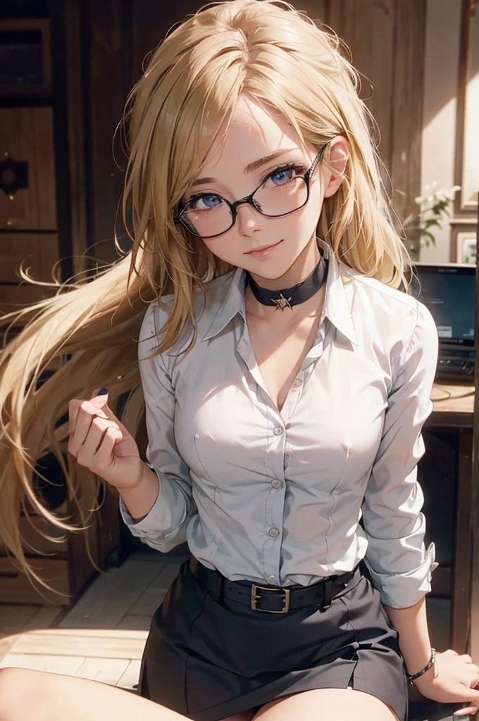 Masterpiece, 最high quality, high quality, High resolution, high quality texture, high quality shadows, High resolution, Beautiful details, Detailed CG, Detailed Texture, Realistic representation of face, Realistic, colorful, delicate, Cinematic Light, Side light, Lens flare, Ray Tracing, sharp concentrated, (1 Girl,concentrated:1.3), ( Intricate details, compensate, PureErosFaceV1:0.5), (細部まで美しいdelicateな顔, 緻密で美しいdelicateな瞳, Perfect  Proportions, Dense skin, Optimal ratio of four fingers to one thumb, Arms under chest, Modest chest, Wide Hips, Smooth upper abdomen, 30 years old, blue eyes, glasses,cabin attendant uniform,white blouse,tight fitting black skirt,black stockings, excellent secretary ,working as a secretary, wooden desk, wooden chair, house wife, the gaze of true love, lips of temptation, A look full of compassion ,a smile full of love, i love you, Acting lovey-dovey, air fortress hair, blonde hair, I love you so much I'm crazy,i love you