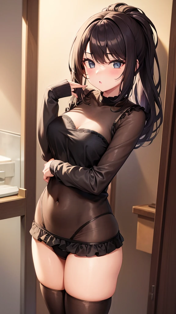 1girl, , , tight shirt, big , full body, shiny skin