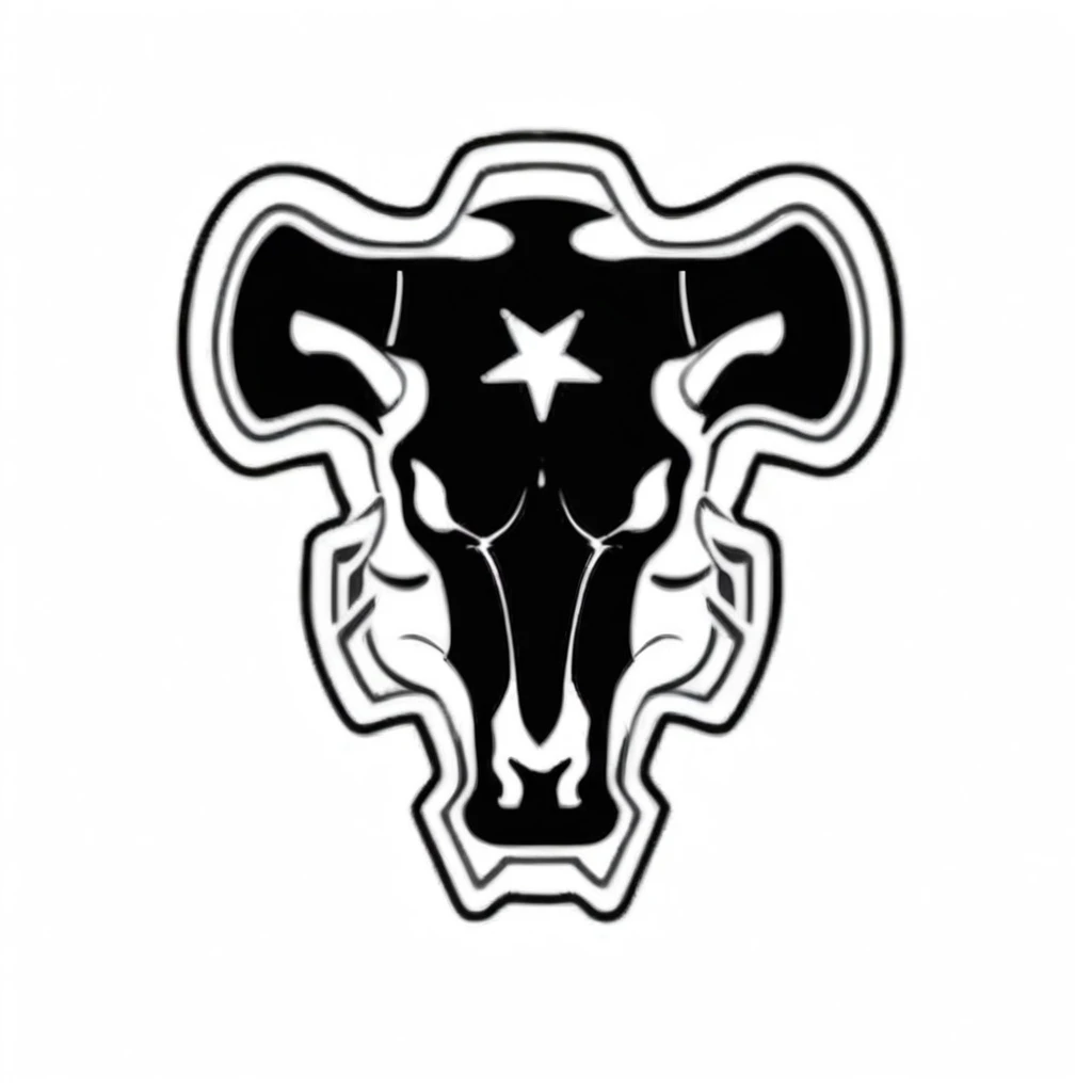 a close up of a black and white cow head with a star on it, stylized cyberpunk minotaur logo, cow skull, bull head, ram skull, black outline, white outline, ram skulls, black and white logo, taurus, black metal band logo, taurus zodiac sign symbol, skull, concept, outlined!!!, minimal black skull warpaint, rough sketch, ballpen sketch,