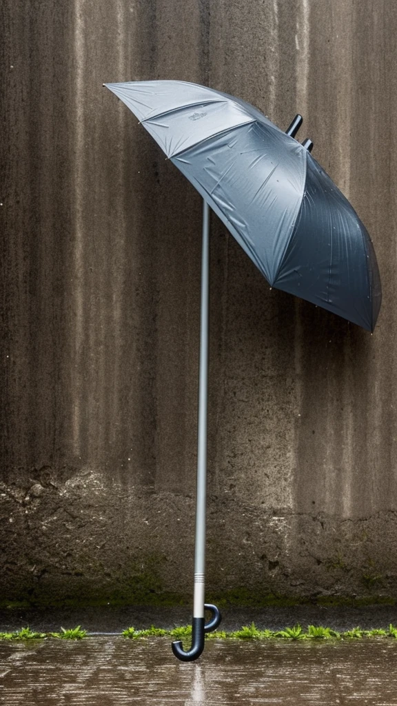 umbrella next to the wall in rainy conditions