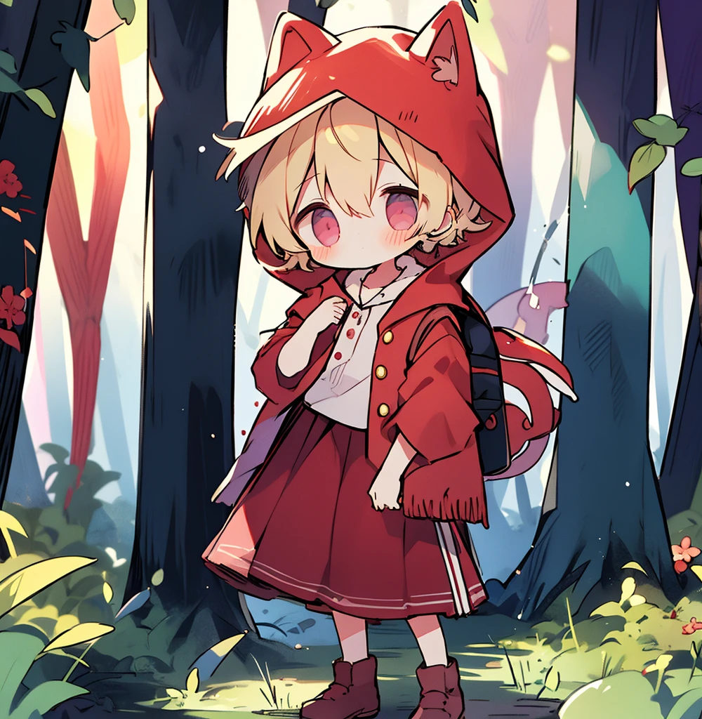 1girl 1boy Little Red Riding Hood Wolf Ear Boy In the Forest