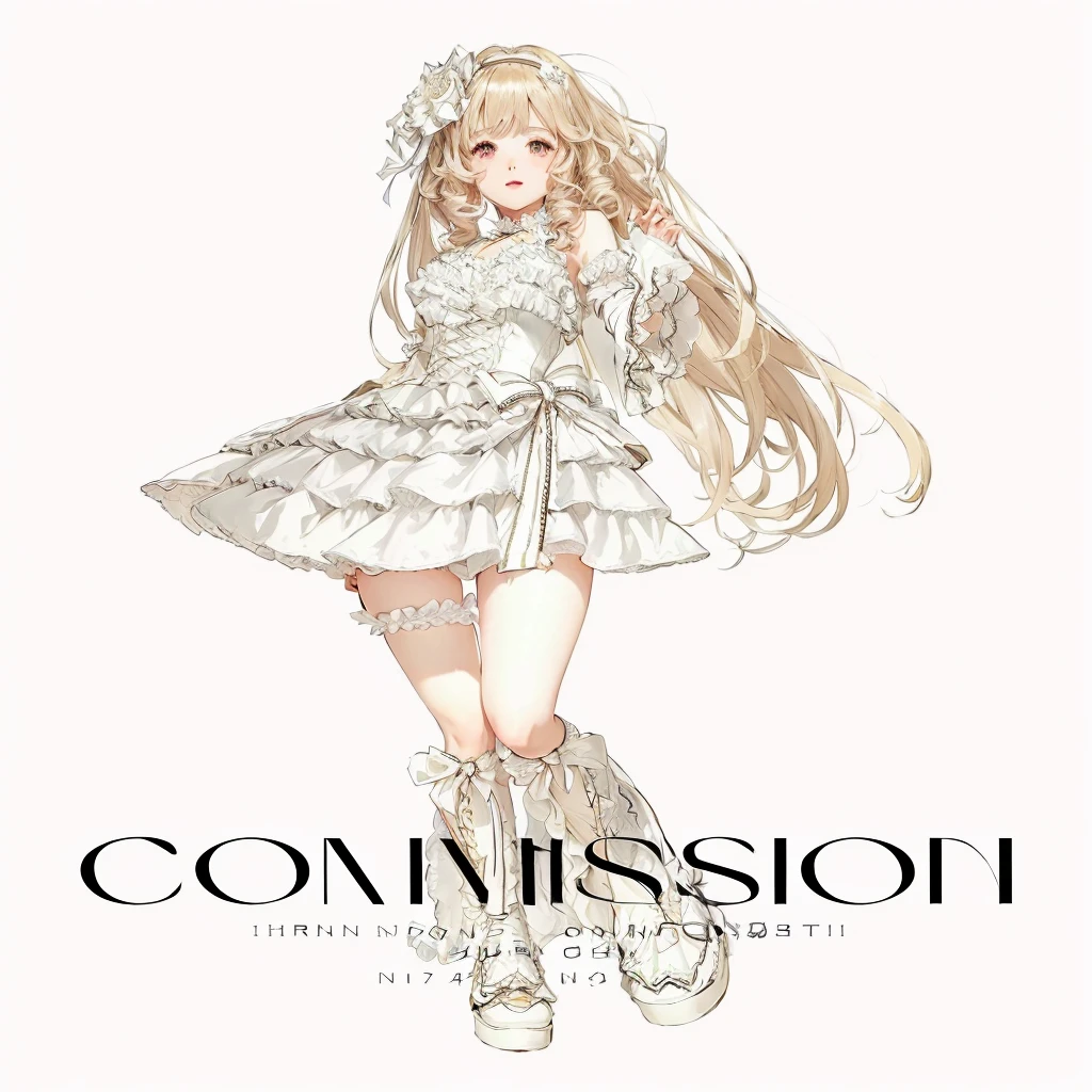 arafed image of a girl in a dress with a bow and a dress, fullbody commission for, commission, loli in dress, !!full body portrait!!, commission art, high detailed official artwork, oc commission, nico wearing a white dress, pixiv 3dcg, commission for high res, pixiv contest winner, pixiv style