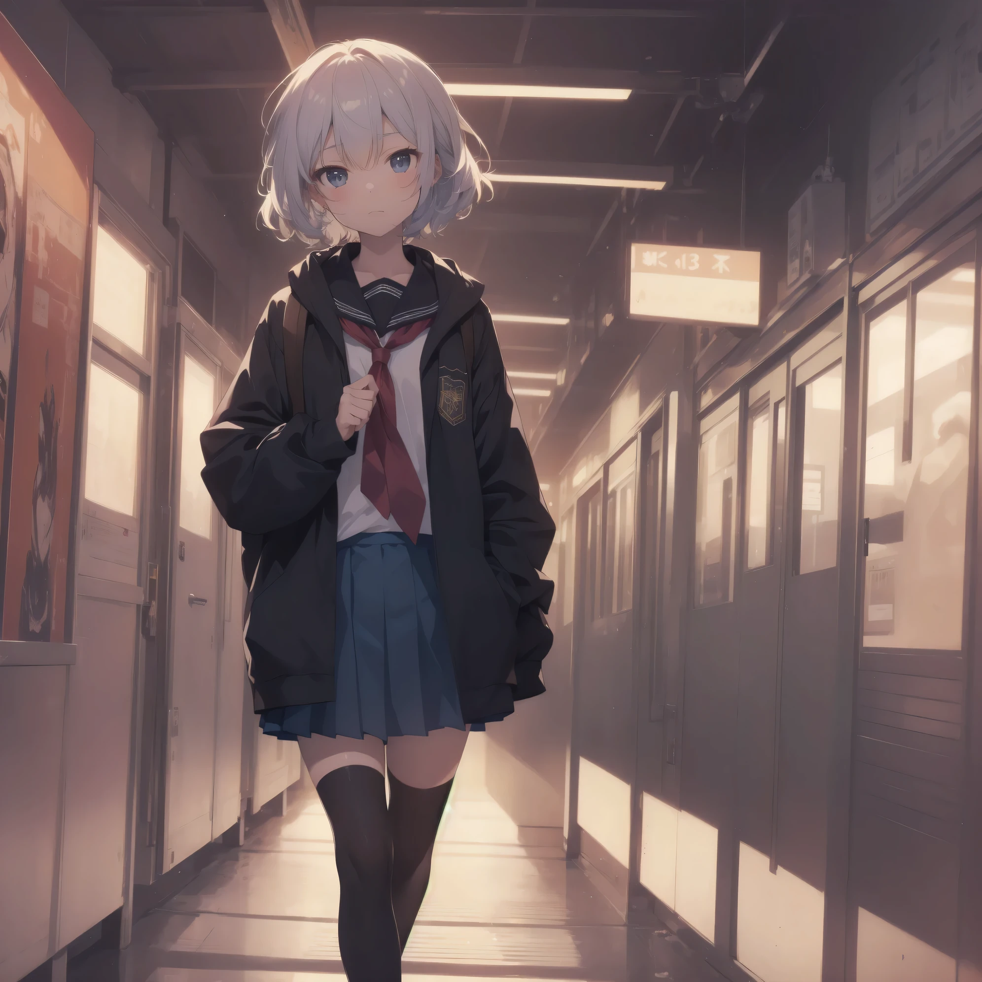 ultra-absurdres-Top quality by artist God, ultra-detailed, high resolution, anime moe artstyle, best anime 8k konachan wallpaper, pixiv contest winner, pool:2810, perfect ,break, 1girl, (Please draw a girl walking sleepily to school alone. )break,(Solo,little female, 13-year-old:1.3),Full limbs, complete fingers,a junior high school student, (very short hair), short cut, flat chest, , small butt, small black eyes, beautiful detailed eyes, well-proportioned iris and pupils, expressive eyes, highres detailed hair, soft expression, salor school_uniform, sailor collar, serahuku, bow, pleated skirt,(Detailed Lighting), (Detailed background), in the School commute route. break,super detailed skin, Best cinematic lighting powered by famous artist, 8k,beauty illustration,photoshop_(medium),very aesthetic,break,((artist:wa_(genryusui) )), artist:clamp ,artist:carnelian ,artist:kantoku ,
