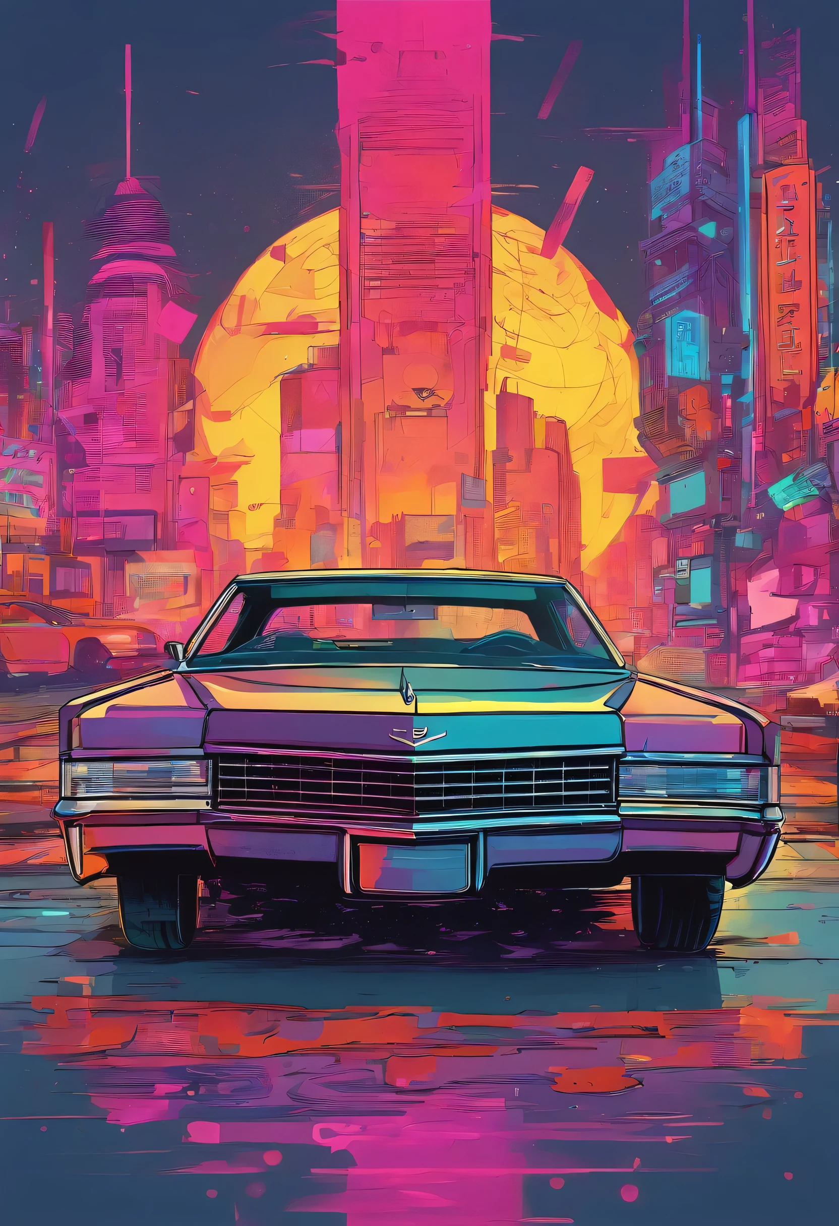 (Top quality, Masterpiece, Exquisite and beautiful, offcial art), Dark grey colored 1967 cadillac deville coupe, 2 door, pop art, cartoonish style , sketch, detailed illustration, slammed to the ground, large black staggered wheels, wide bodykit, masterpiece, highly detailed ((([simple grey background])))
