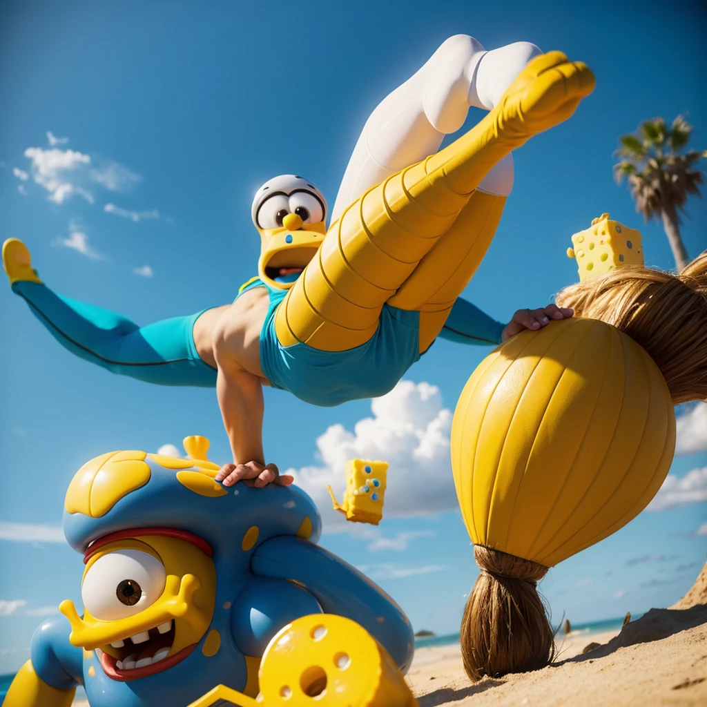 SpongeBob，Muscularization，Personification，Disney style，Diverse expressions