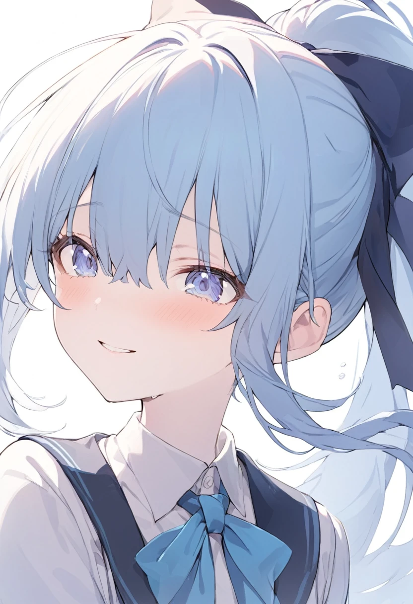 Blue Glasses Light blue hair girl ponytail Laughter Middle school students Mostly faces Face close-up Highest quality 傑作 Blue Glasses Blue Glasses 1 female