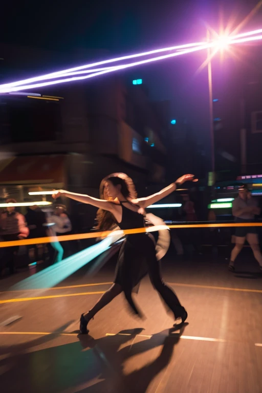 Dance scene with visible motion trajectory