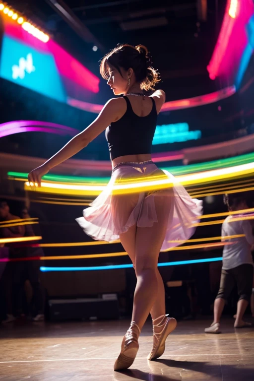 Dance scene with visible motion trajectory