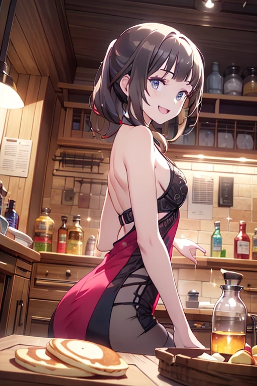(from below:1.2),(from side:1.2),full body,(highest quality:1.5),(8k,masterpiece, top quality, best quality,beautiful and aesthetic:1.2,professional illustrasion:1.1,ultra detail:1.3,perfect lighting),extremely detailed,highest detailed,incredibly absurdres , highres, ultra detailed,intricate:1.3,(Alchemy Workshop:1.4),A girl mixing,Medicine in many small bottles,colorful:1.4,zentangle,(1girl),(finely detailed beautiful eye: 1.2), (beautifull detailed face), (perky chest:1.1), (pointed chest:1.0),(highly detailed beautiful face and eyes,firm breasts),real skin,((brown hair,long pony tail hair)),thin pubic hair:1.3,cute,lovely,17 years old, learning to make a pancakes cooking, alchemist costume,smile,in the kitchen,smile, weak smiling,(with sparkling eyes and a contagious smile),open mouth, Looking at Viewer,
