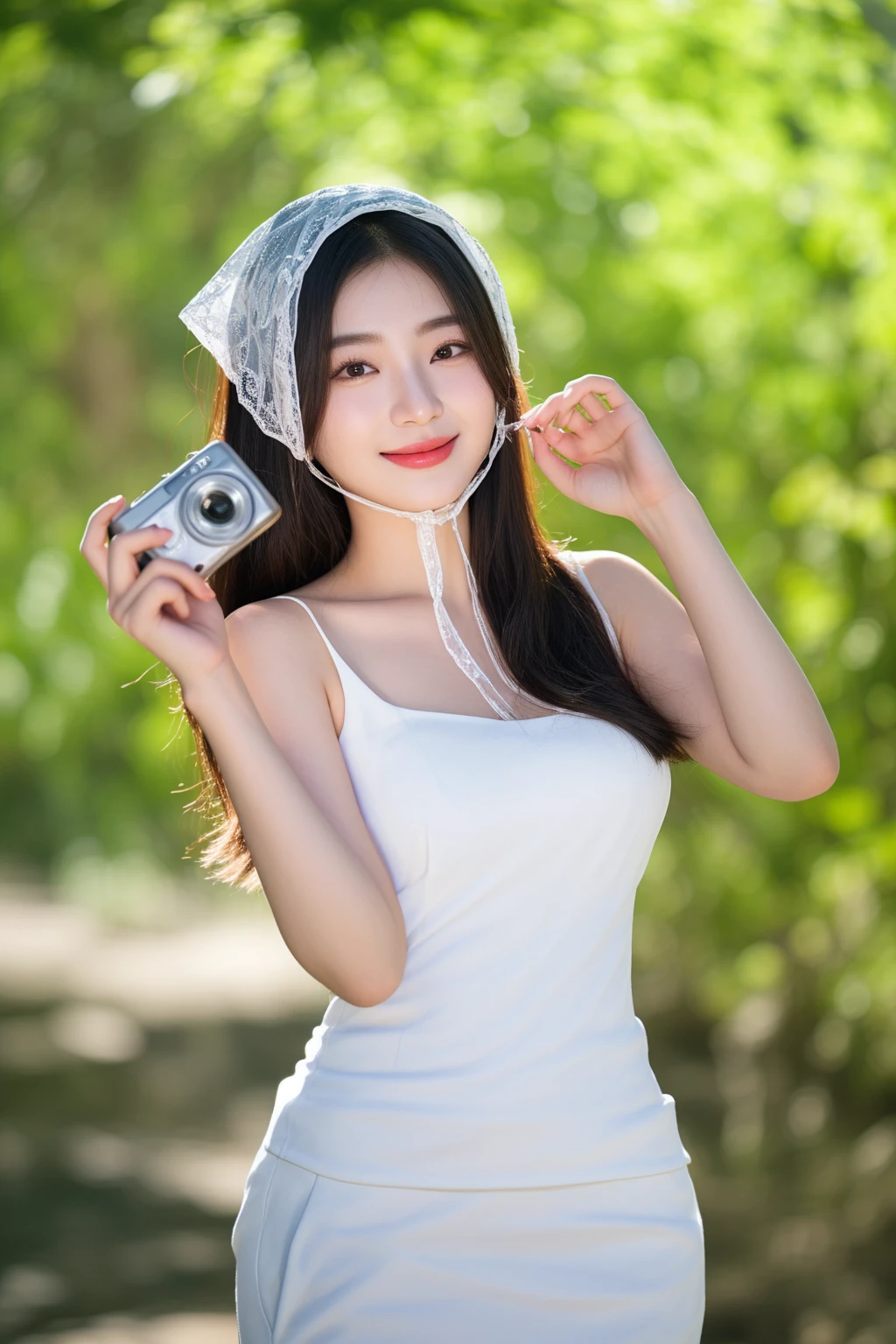 arafed asian woman in white dress holding a camera and smiling, beautiful south korean woman, beautiful young korean woman, gorgeous young korean woman, korean girl, korean woman, beautiful asian girl, korean women's fashion model, portrait of female korean idol, young asian girl, jaeyeon nam, dslr 5 0 mm portrait photo, beautiful asian woman, chinese girl