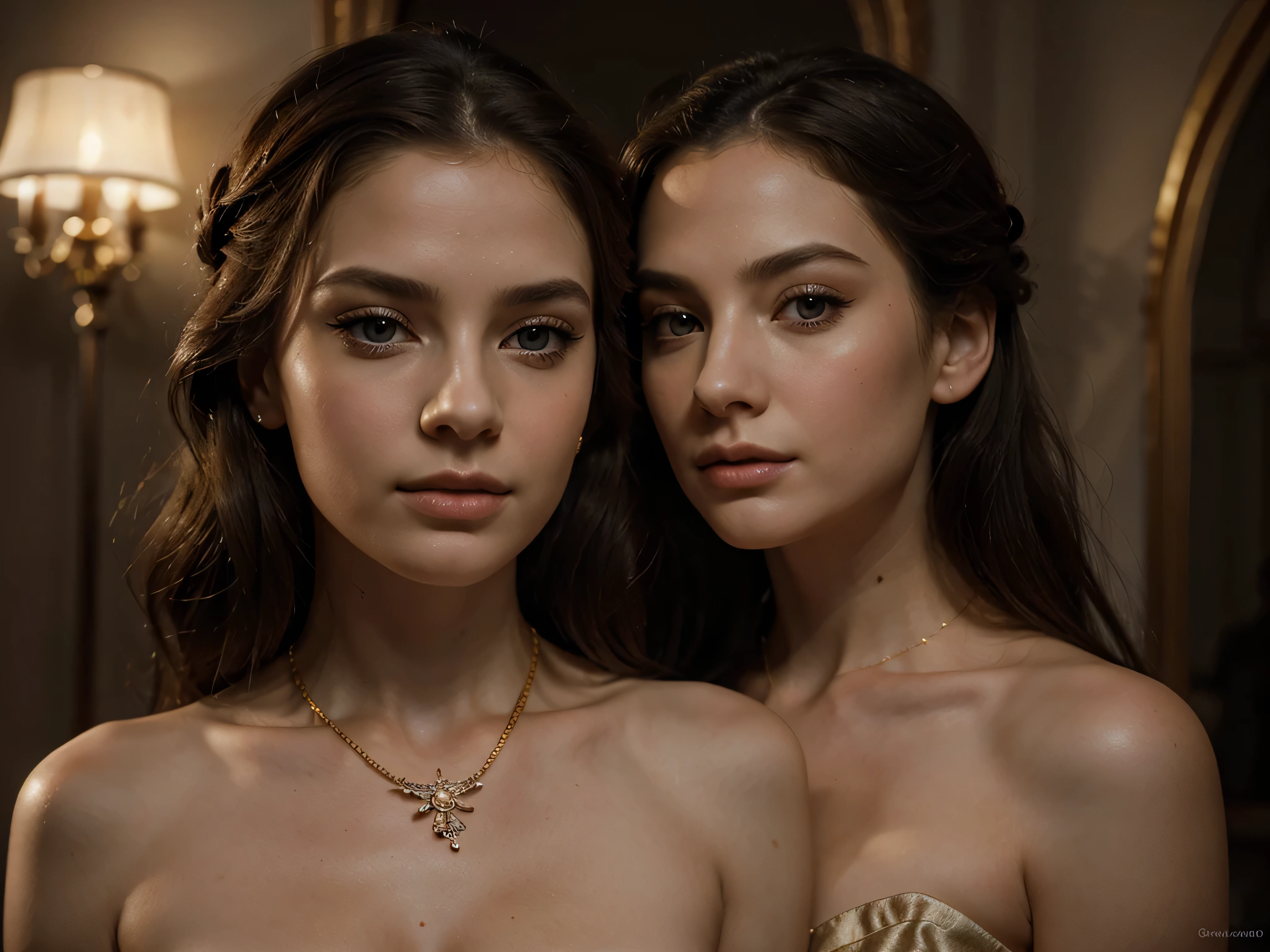 A chiaroscuro portrait of a woman, beautiful detailed eyes, beautiful detailed lips, extremely detailed eyes and face, long eyelashes, porcelain skin, elegant hairstyle, intricate jewelry, dramatic lighting, Renaissance style, dramatic shadows, warm golden tones, dramatic chiaroscuro lighting, ultra-detailed, 8k, photorealistic, masterpiece, cinematic, dramatic atmosphere, elegant and regal