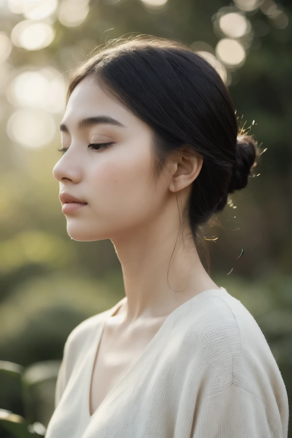 Tranquil Profile Picture: Embracing a Serene Atmosphere
This image showcases a serene profile picture, featuring a calm and relaxed face with a soft focus, pastel-toned nature background. The gentle and peaceful expression on the face is accentuated by closed or softly gazing eyes, evoking a sense of tranquility and calm. The warm and soft lighting gently highlights the subtle features of the face, further emphasizing the peaceful scene.
The overall style of the picture is minimalist and clean, ensuring that the tranquil face and serene atmosphere remain the primary focus of the composition. Nature's muted pastel hues serve as a subtle backdrop, complementing the gentle