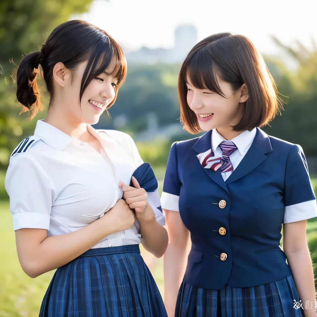 1 girl, 2 peopleで, Highest quality, 8K, Japanese women photos, 17 years old, kindergarten teacher, Short Bob,, ((plump)), ((Big Breasts)),uniform,, The best smile,Grow eyes, Shining happiness, Caring personality, Sweet feminine aura, Calm but firm attitude, I have a few freckles on my cheeks, A spirit of warmth and joy, Discreet and perfect for class,Eyes that shine with devotion, 2 people,Big Breasts,uniform,mini skirt,One Curl Bob,17 years old,Cute pose,Finger Heart,looking at the camera,Short Bob,I wear clothes