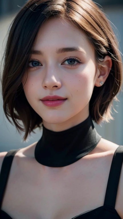 Hannah Dodd, (Best Quality) , 8k, high resolution, photorealistic:2.0, Hannah Dodd, smiling mischievously at the camera, Super high image quality and sharpness, (Best Quality) , 8k, high resolution, photorealistic:2.0, Ultra detailed face, black painted eyes, mouth painted dark red, Masterpiece,