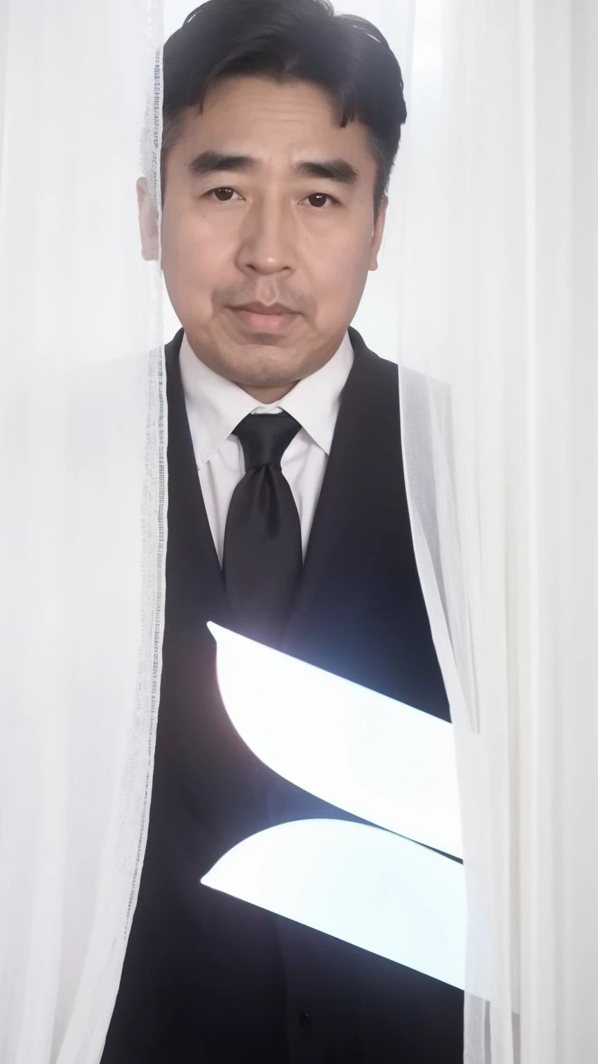 40-year-old male， Soft headlight，High-density imaging，（Thin face），((Black suit))，((Various dynamic poses))，((((Half-length photo))))，((Background is white curtain))，best quality，masterpiece，（Soft colors：1.2）