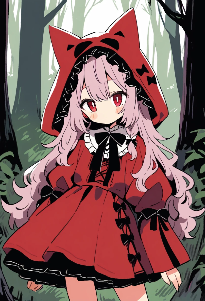 tegaki 1girl 1boy Red hooded girl Wolf ears boy In the forest Gothic Lolita