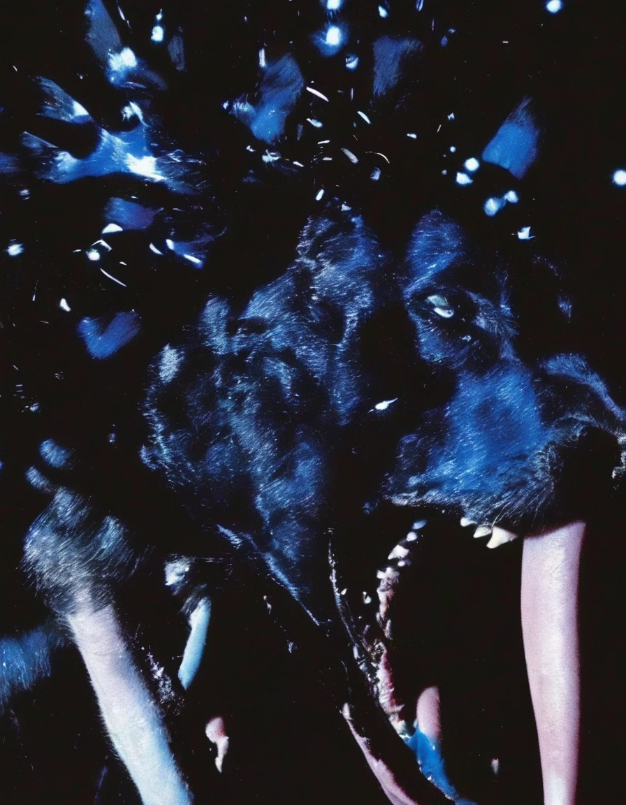 fashion shoot of beautiful glitch, blue dark background