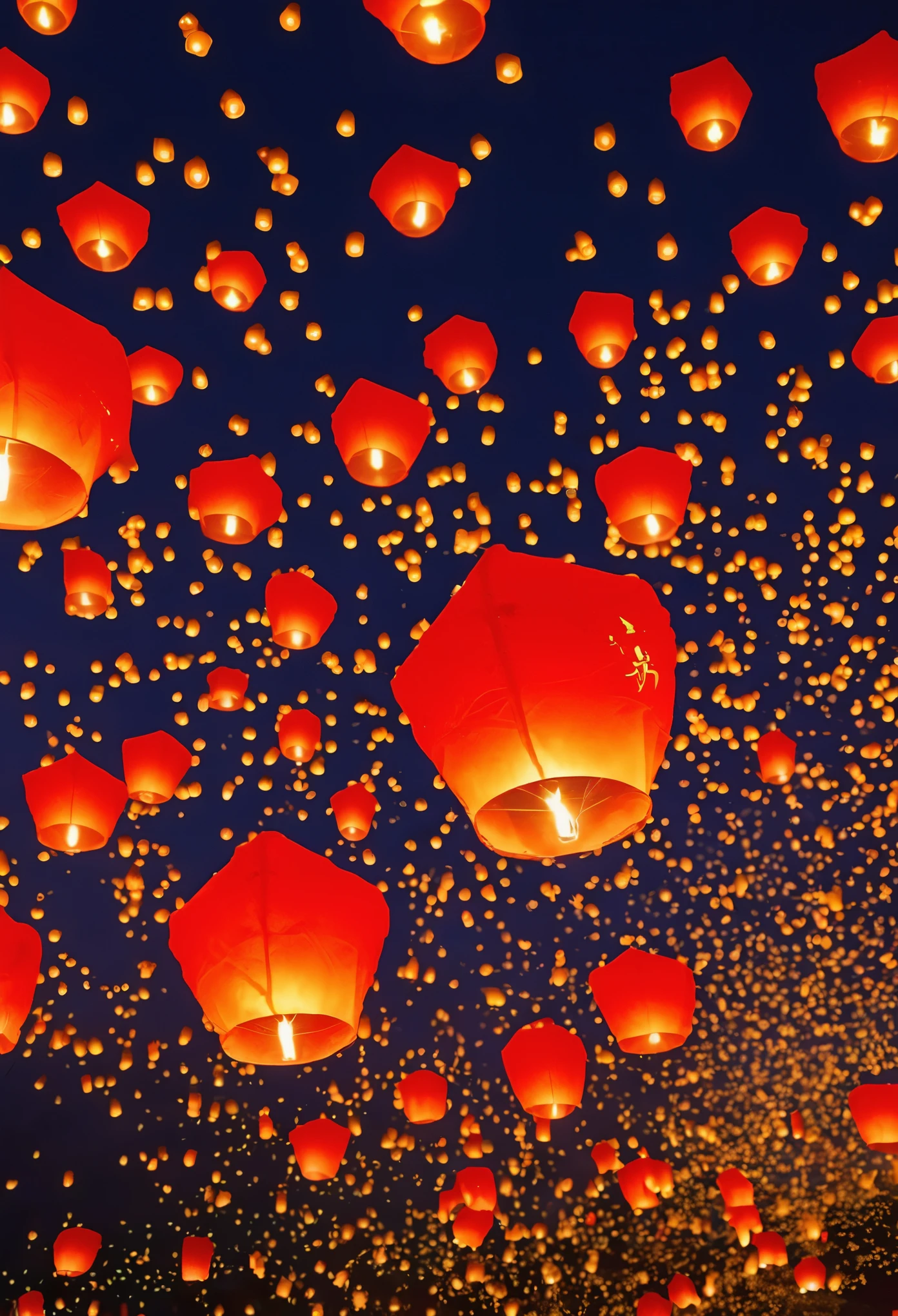 Chinese festival atmosphere，Beautiful and dreamy，Kongming Lantern Wishing Lantern