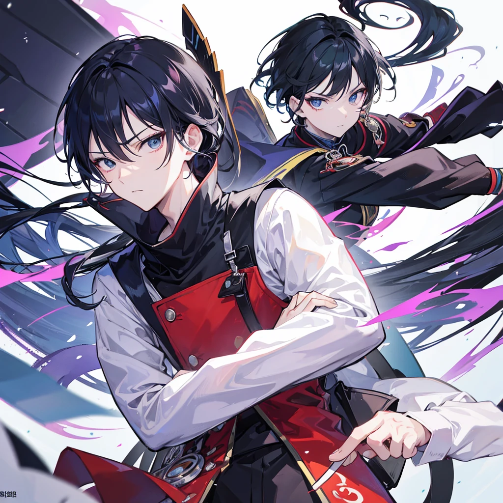 A stylish Korean man glaring at the viewer with crossed arms, looking strong, in an anime-style illustrative artwork.