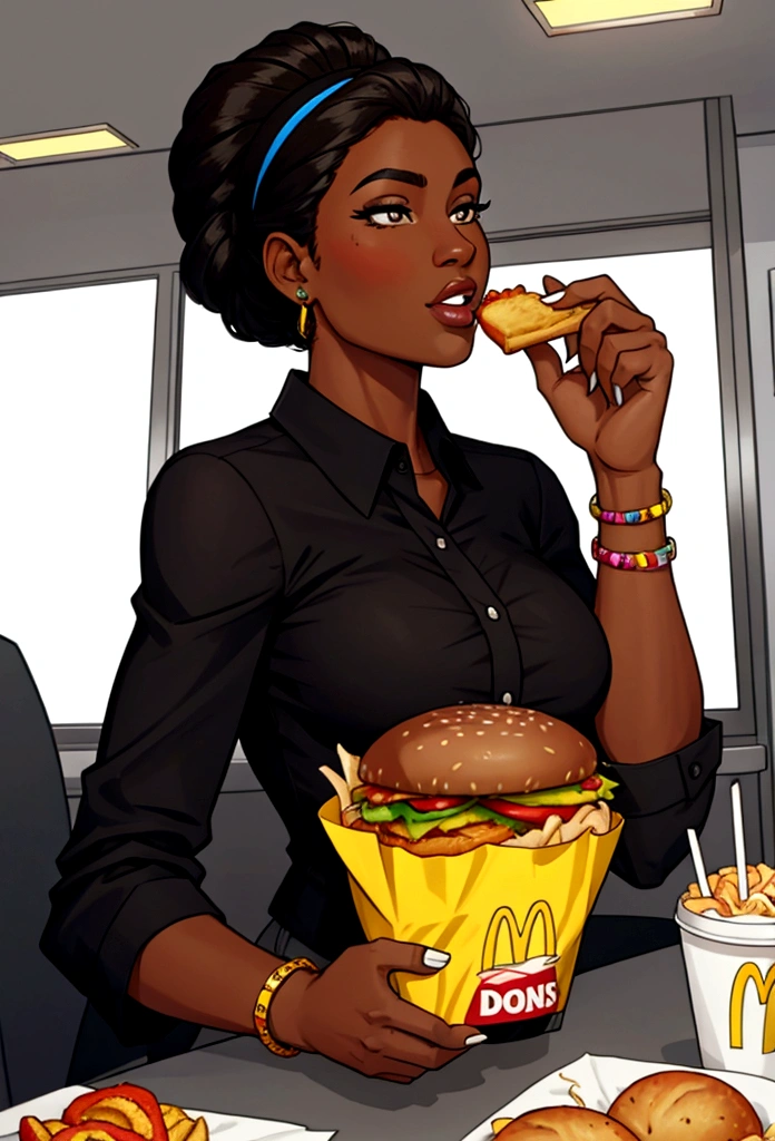 dark skin woman lunch time mc donalds