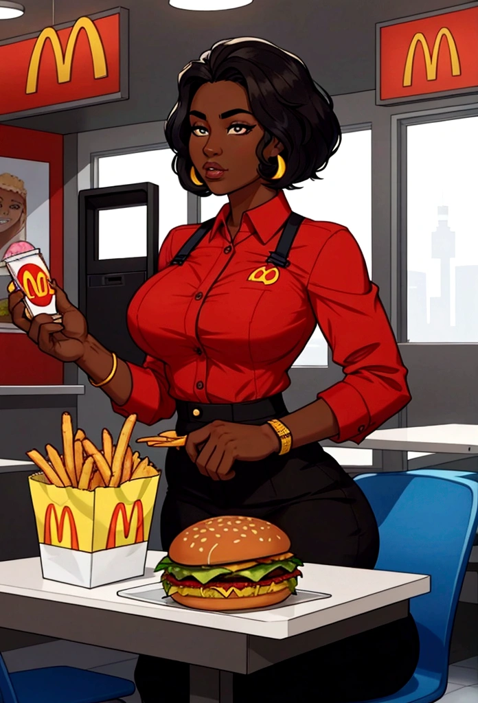 dark skin woman lunch time mc donalds
