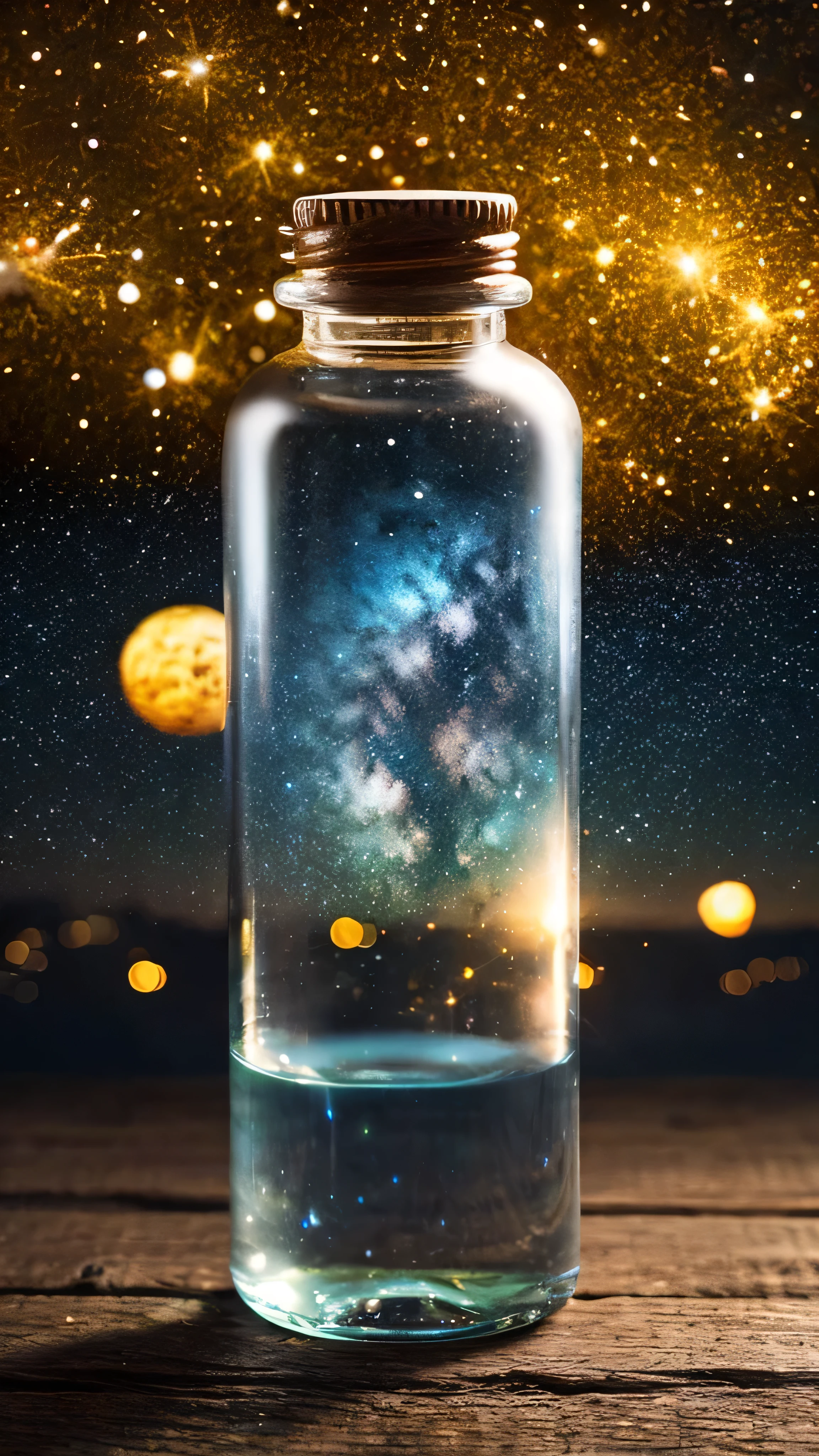 masterpiece、Highest quality、(A very delicate and beautiful starry sky scene trapped in a bottle)、World Masterpiece Theatre、High resolution equirectangular projection、Highest quality、Awareness-raising、material、canvas、oil、realism、Realistic