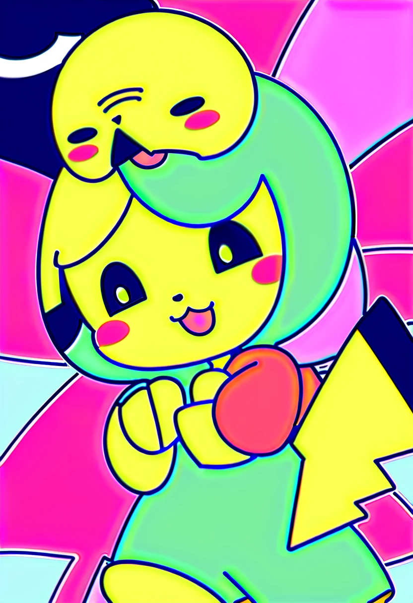 Cute Pikachu、pastel colour、Pikachu holding an umbrella、Don't draw people、it's raining、Pikachu with a troubled face