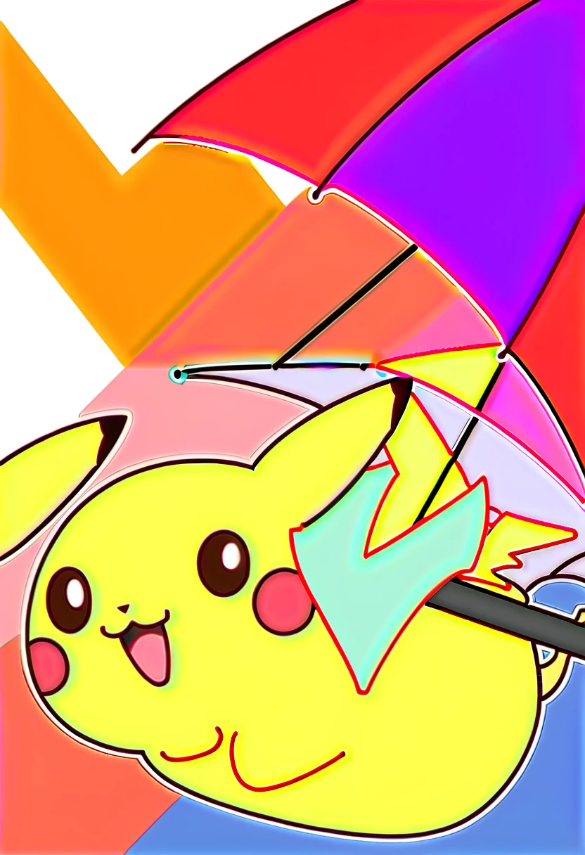 Cute Pikachu、pastel colour、Pikachu holding an umbrella、Don't draw people、it's raining、Pikachu with a troubled face