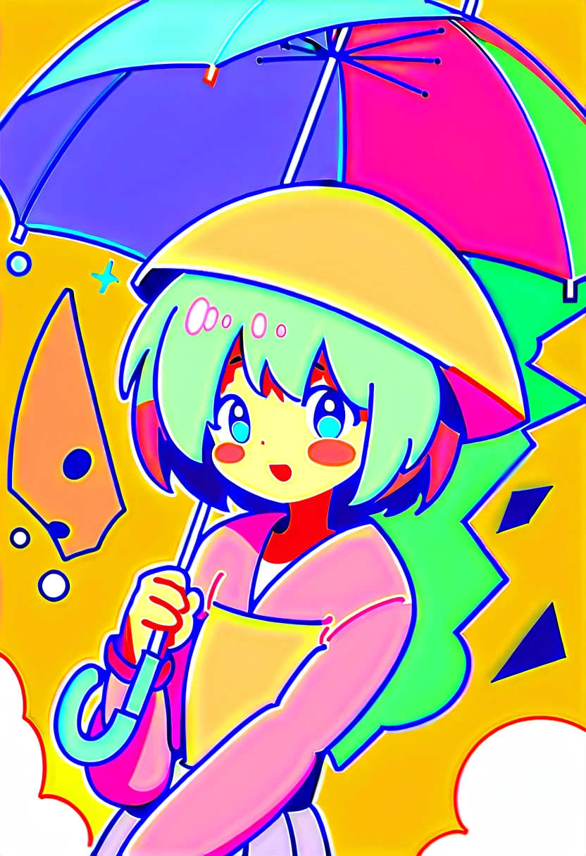 Cute Pikachu、pastel colour、Pikachu holding an umbrella、Don't draw people、it's raining、Pikachu with a troubled face