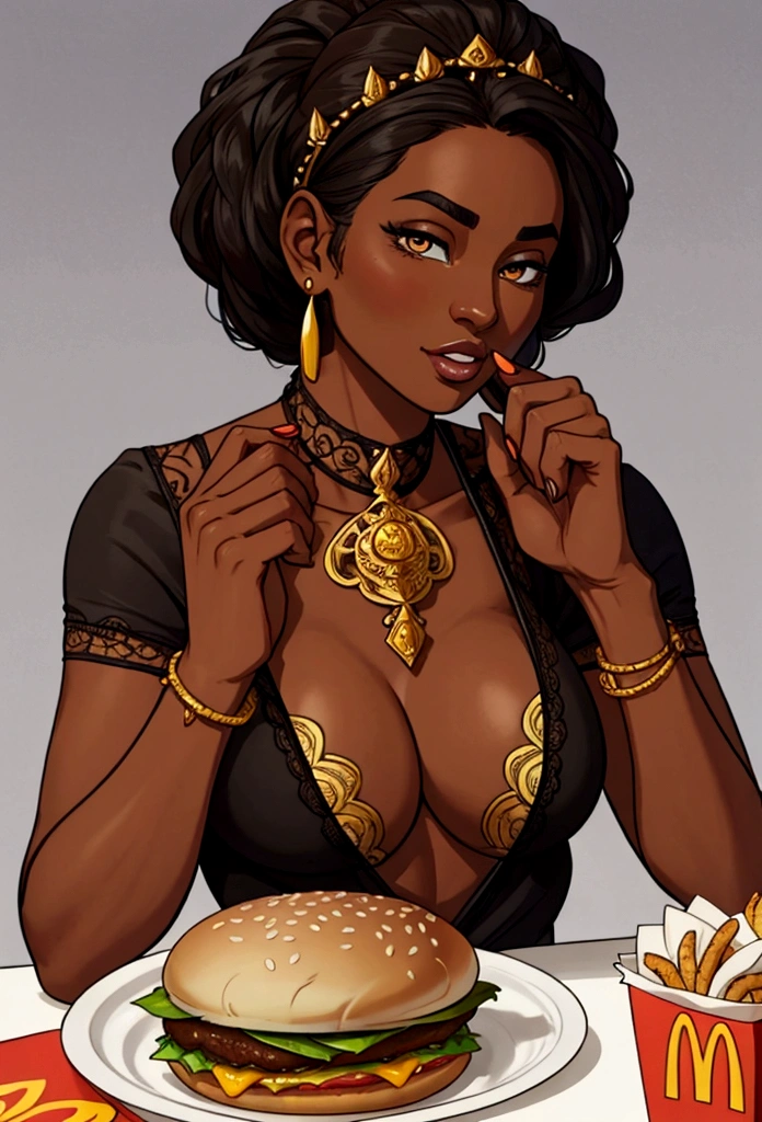 dark skin woman lunch time mc donalds
