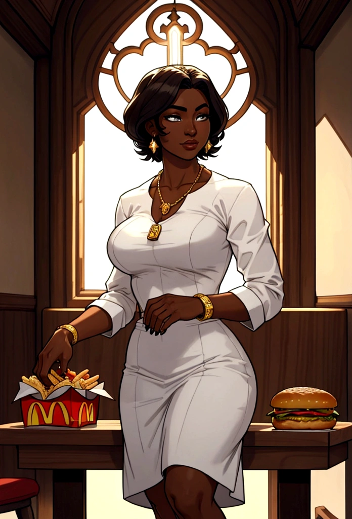 dark skin woman lunch time mc donalds
