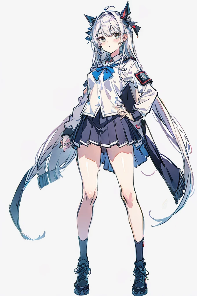 high school girl, white background, fullbody